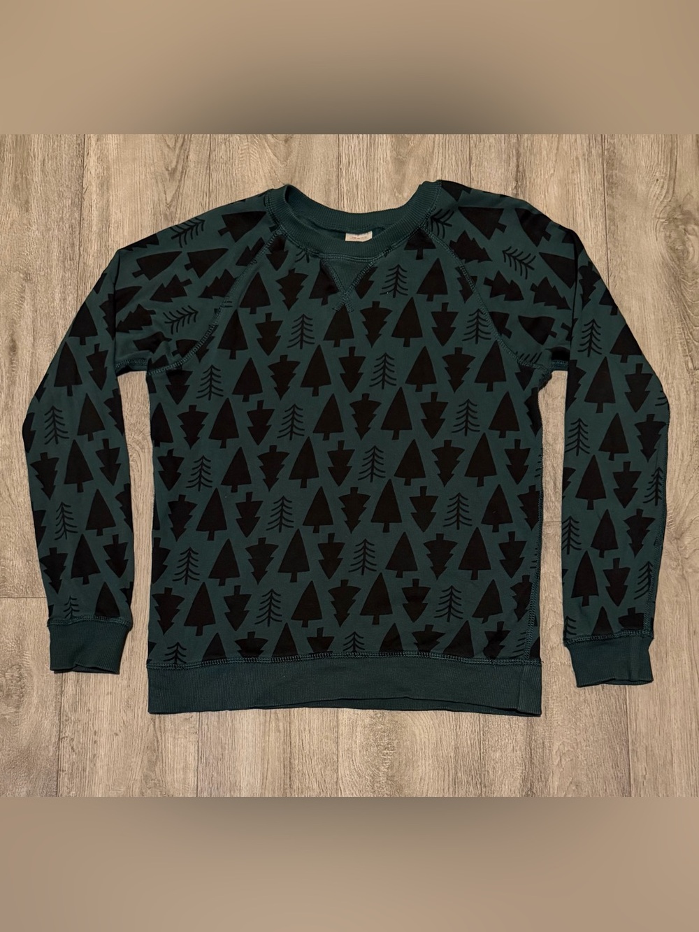 Hanna Andersson Size 12 Holiday Tree Print French Terry Sweatshirt Green Black